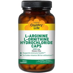 Аминокислоты Country Life L-Arginine/L-Ornithine Hydrochloride 90 cap