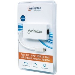 Картридер/USB-хаб MANHATTAN Type-C to 3-Port USB 3.0 Hub + RJ-45