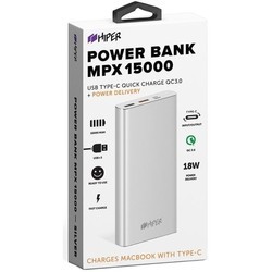 Powerbank аккумулятор Hiper MPX15000 (серебристый)