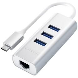 Картридер/USB-хаб Satechi Type-C 2-in-1 Aluminum 3 Port Hub with Ethernet (серебристый)