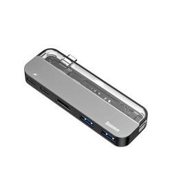 Картридер/USB-хаб BASEUS Transparent Type-C Multifunctional HUB Adapter (серый)