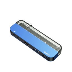 Картридер/USB-хаб BASEUS Transparent Type-C Multifunctional HUB Adapter (синий)