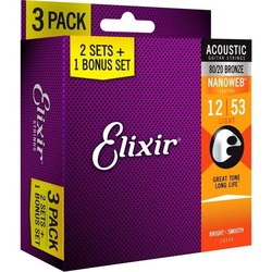 Струны Elixir Acoustic 80/20 Bronze NW Light 12-53 (3-Pack)