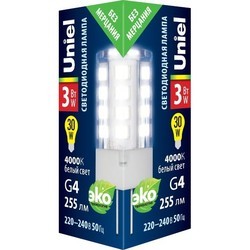 Лампочка Uniel LED-JC-220/3W/3000K/G4/CL GLZ09TR