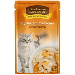 Корм для кошек Derevenskie Lakomstva Jelly Chicken Salmon 0.84 kg