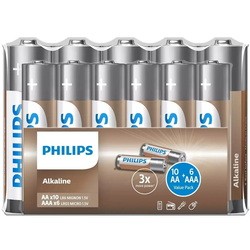 Аккумуляторы и батарейки Philips Alkaline 10xAA + 6xAAA