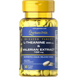 Аминокислоты Puritans Pride L-Theanine 200 mg &amp; Valerian Extract 100 mg 30 cap