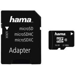 Карты памяти Hama microSDHC Class 10 UHS-I 22MB/s 16Gb + Adapter