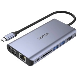 Картридеры и USB-хабы Unitek uHUB O8+ 8-in-1 USB-C Ethernet Hub with Dual Monitor, 100W Power Delivery and Card Reader