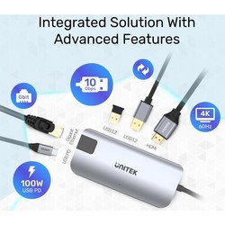 Картридеры и USB-хабы Unitek uHUB P5+ 5-in-1 USB-C Ethernet Hub with HDMI and 100W Power Delivery
