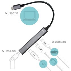 Картридеры и USB-хабы i-Tec USB-C Metal HUB 1x USB 3.0 + 3x USB 2.0