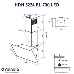 Вытяжки Minola HDN 5224 BL 700 LED черный