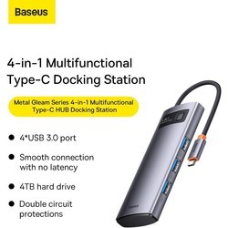 Картридеры и USB-хабы BASEUS Metal Gleam Series 4-in-1 USB Type C - 4 x USB 3.2 Gen. 1
